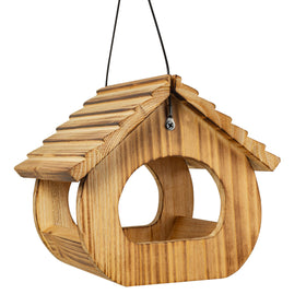 BalterFF wooden bird feeder closeup shows durable handmade design for outdoor use.