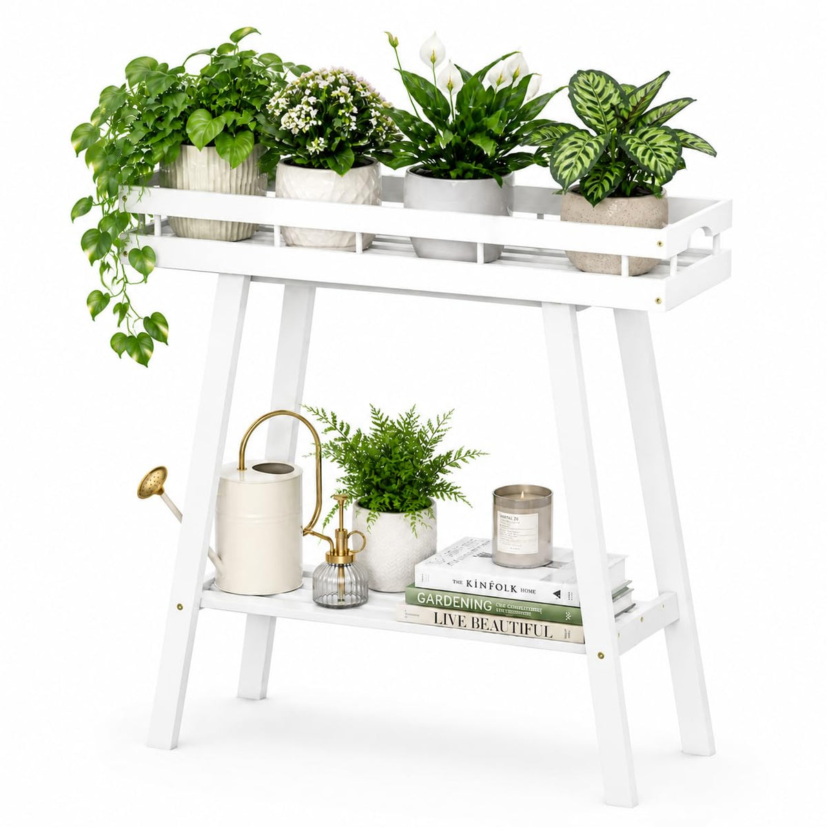 BAMBANG bamboo plant stand two-tier full view for indoor display.