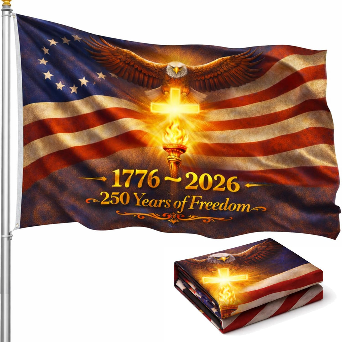 Bambluby America flag front view shows true double-sided readability for outdoor display