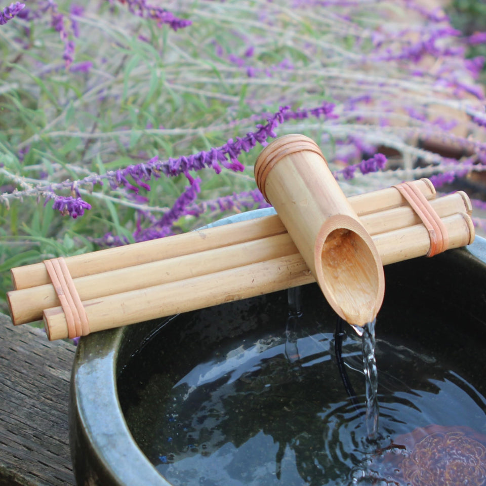 Bamboo Accents 12in three-arm zen fountain spout delivering tranquil indoor tabletop water flow.