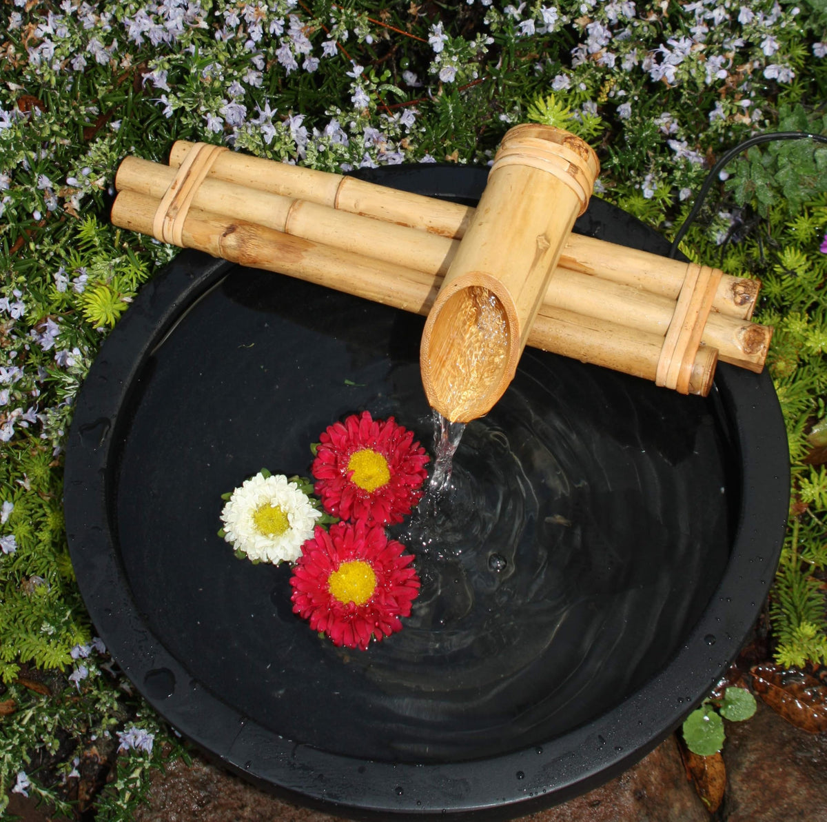 Bamboo Accents indoor tabletop fountain fits meditation spaces with subtle sound.