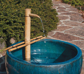 Bamboo Accents outdoor water feature pairs with a stable bowl for patio decor.