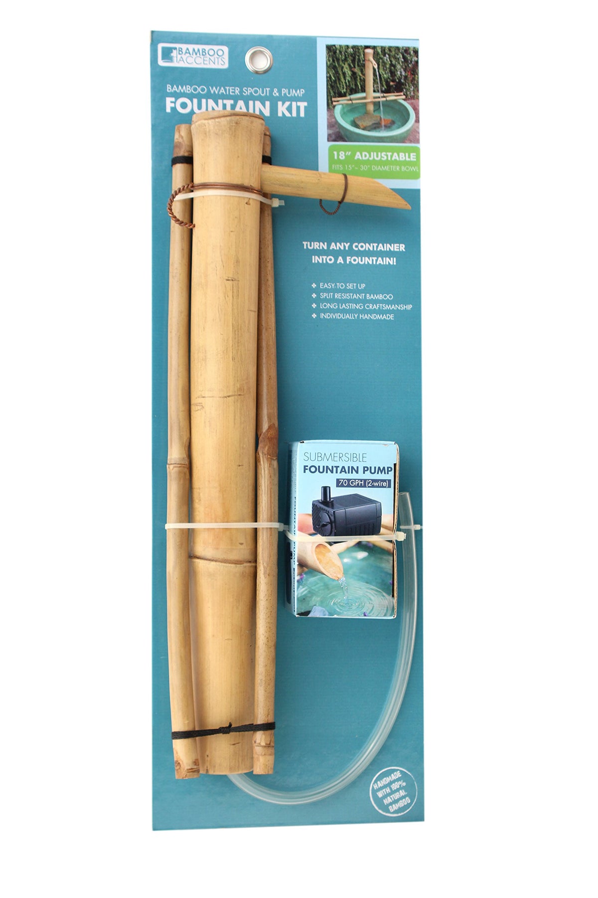 Bamboo Accents 70 GPH quiet pump delivers smooth water for tranquil fountain.