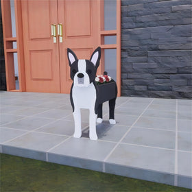 Bamboo's Grocery LoKii Boston Terrier planter, front view, adds whimsy to outdoor gardens.
