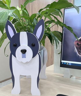 Bamboo's Grocery LoKii Boston Terrier planter, charming patio decor with PVC durability.