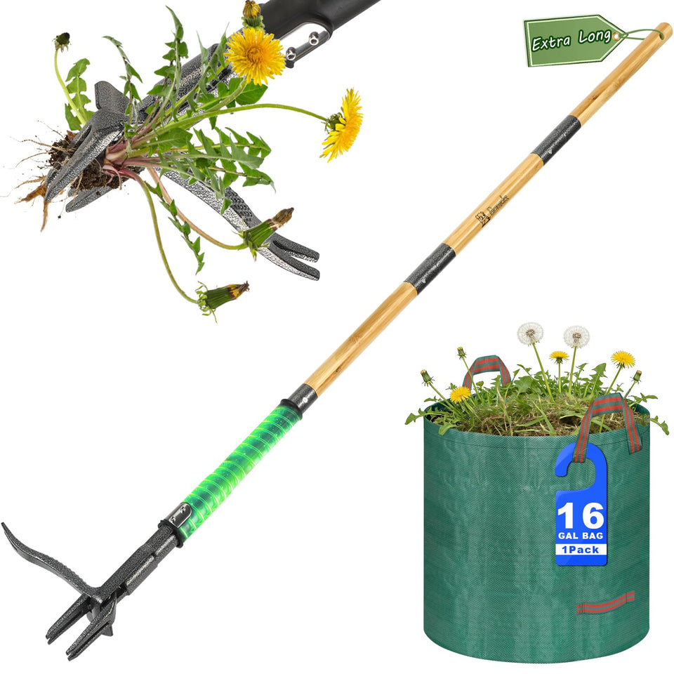 Bamda Weed Puller with 4-claw steel head for complete weed removal