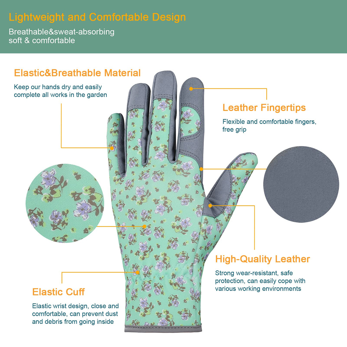Bamllum gloves with elastic wrist provide secure fit and dust protection.