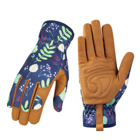 Bamllum leather gardening gloves for women in blue, close-up grip and durability