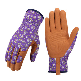 Bamllum leather gardening gloves for women, purple close-up showing durable grip