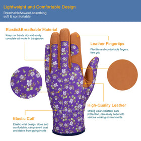 Bamllum purple gloves on hand, flexible fit for precise pruning and weeding