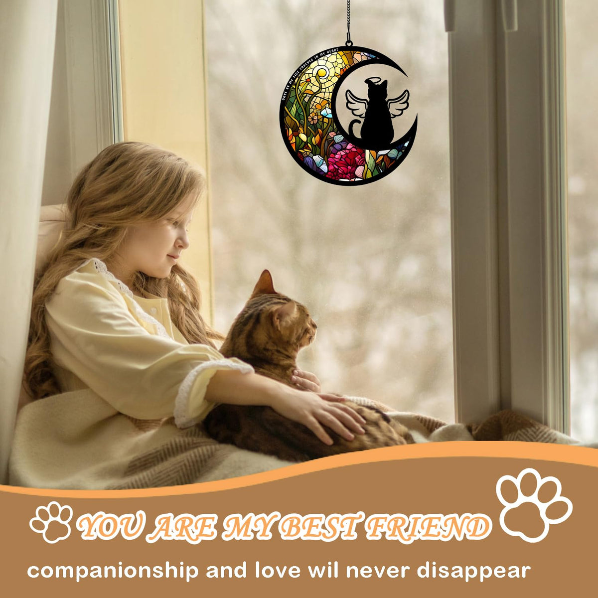 BamLue cat memorial suncatcher close-up print shows vivid acrylic detail for cherished memories.