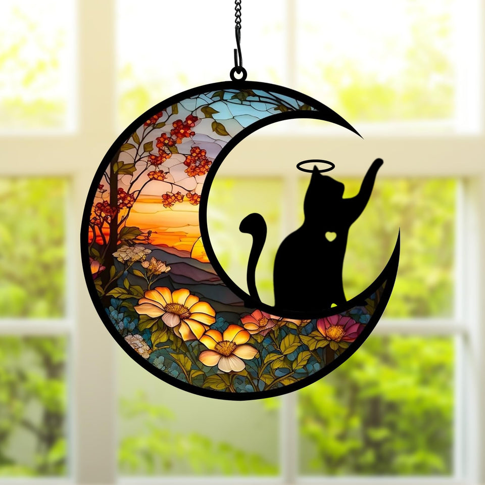 BamLue cat memorial suncatcher by window captures sunlight for soothing color glow
