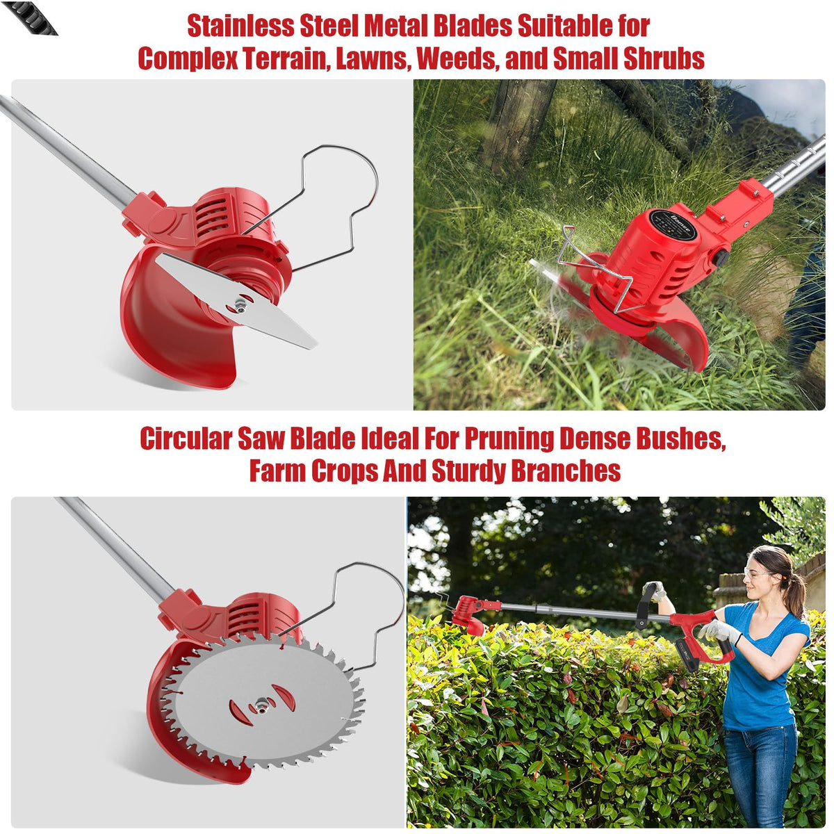 Cordless operation of Bamse weed wacker enables easy yard movement.