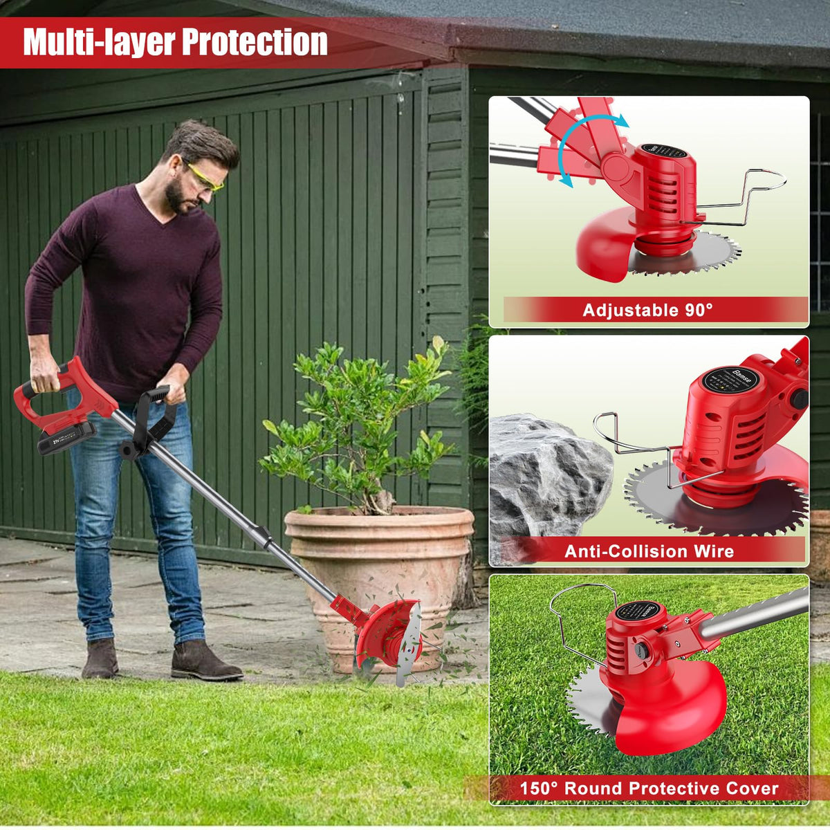 Bamse guard and safety lock features on the trimmer.