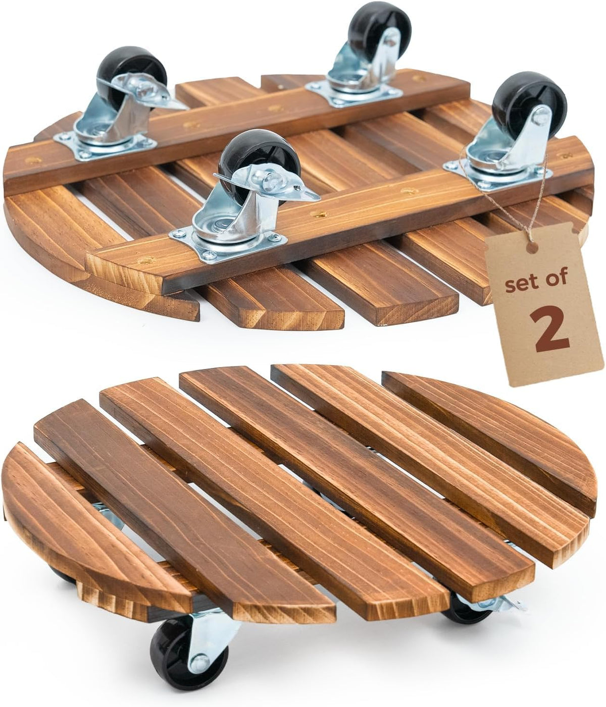 Bamworld 14-inch wood plant caddy with wheels moves heavy pots with ease.