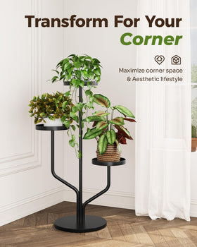 Bamworld 3-tier plant stand front view in black, space-saving living room solution.