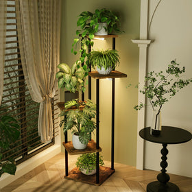 Bamworld 5-tier indoor plant shelf arranged for a stylish living room corner.