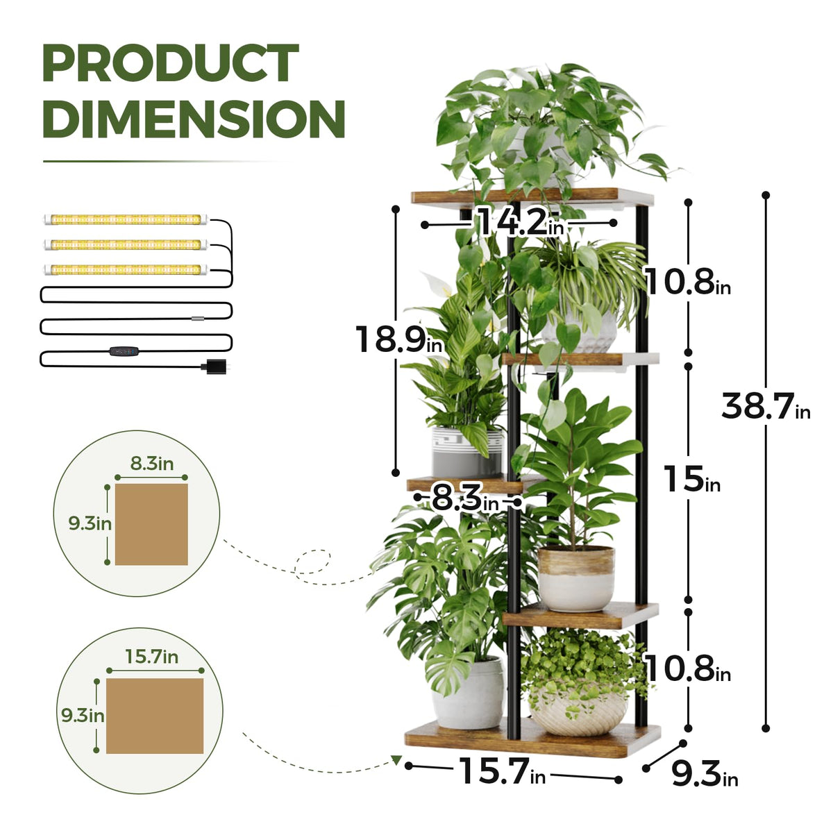 Bamworld 5-tier plant shelf with acacia wood saves space in tight rooms.