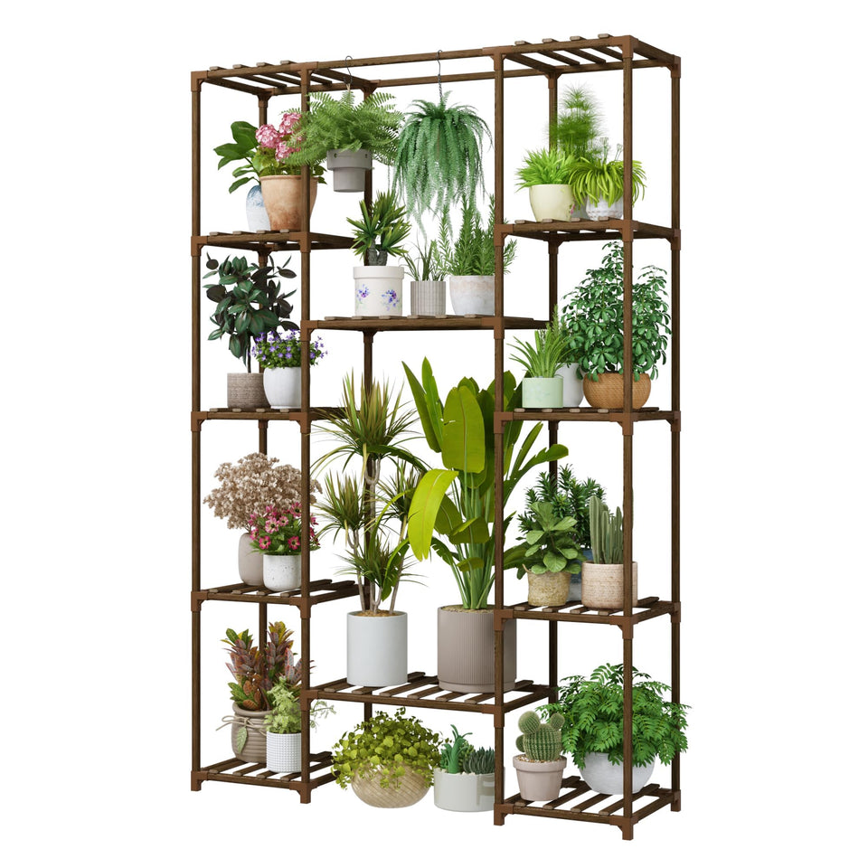 Bamworld 62.2 inch tall four-tier plant stand showing indoor greenery display