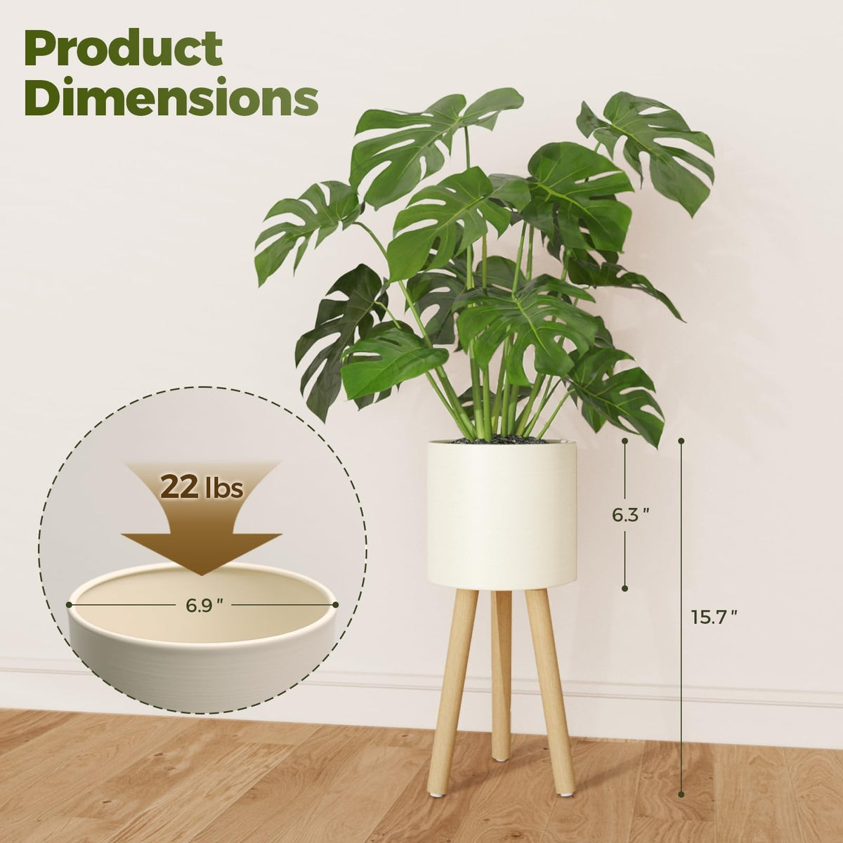 Bamworld ash wood legs provide stable support for small potted plants.
