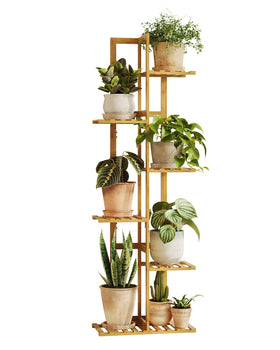 Bamworld bamboo plant stand front view showing six-tier layout for space saving display