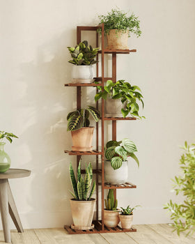 Bamworld 6-tier bamboo plant stand displaying multiple plants to save space