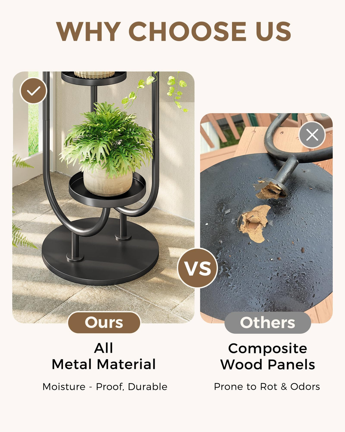 Bamworld black plant shelves in midcentury style enhance living room decor.