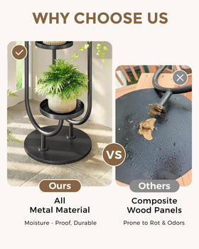 Bamworld black plant shelves in midcentury style enhance living room decor.