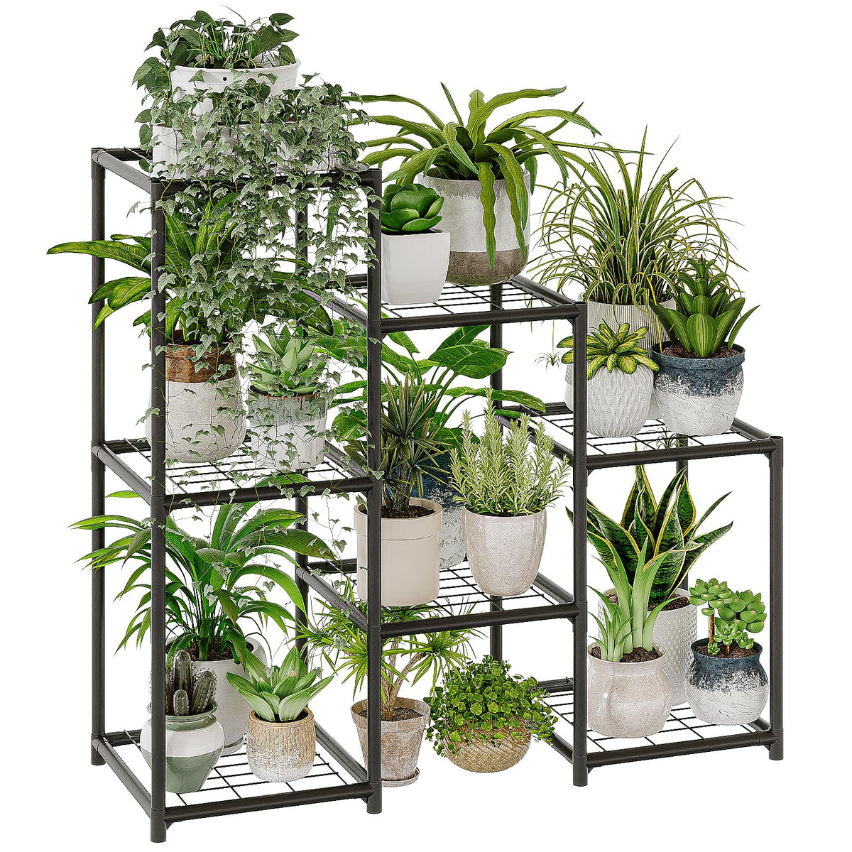 Bamworld black 3-tier plant stand displaying multiple pots for space-saving décor