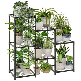 Bamworld black 3-tier plant stand displaying multiple pots for space-saving décor
