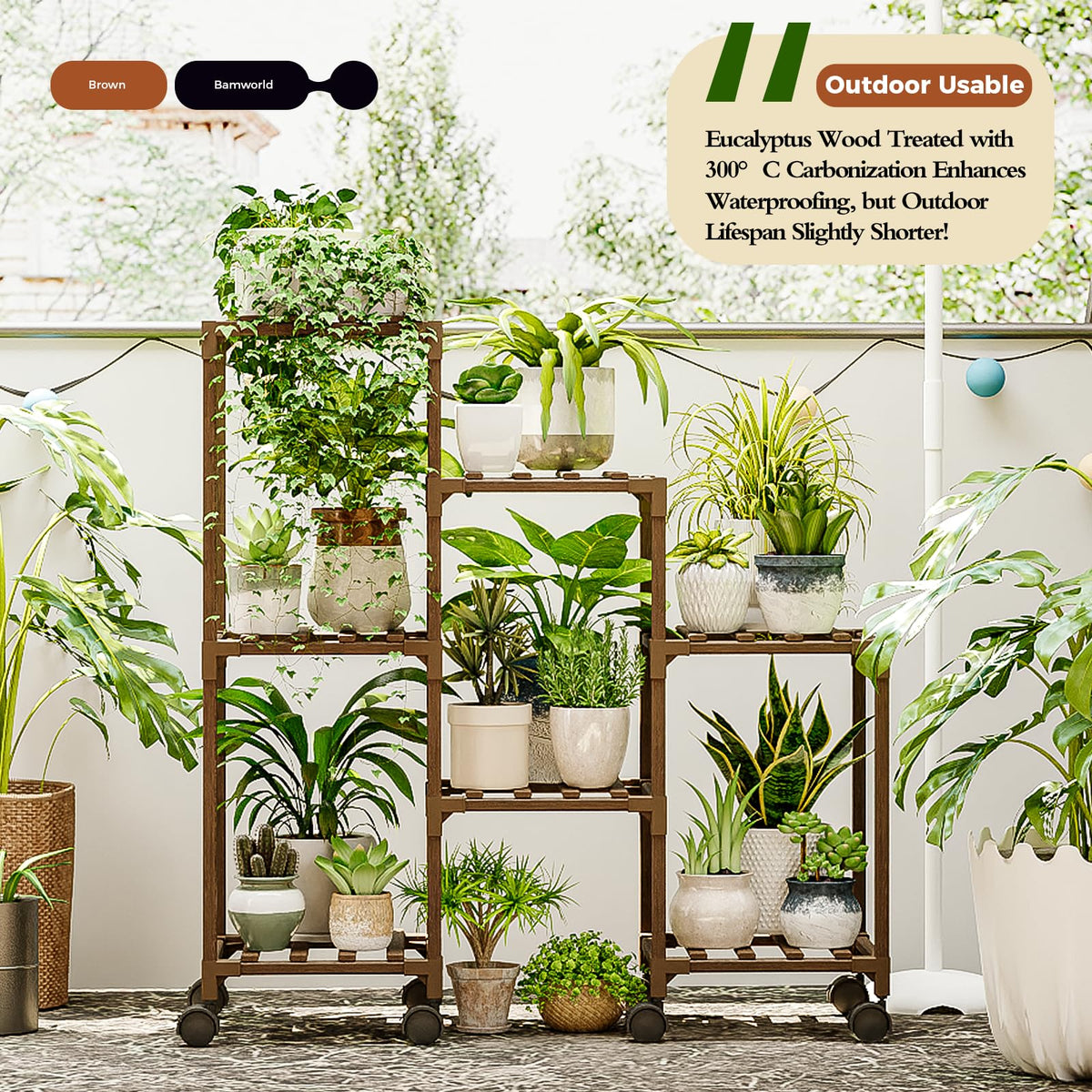 Bamworld carbonized wood stand offers durable, water-resistant design.