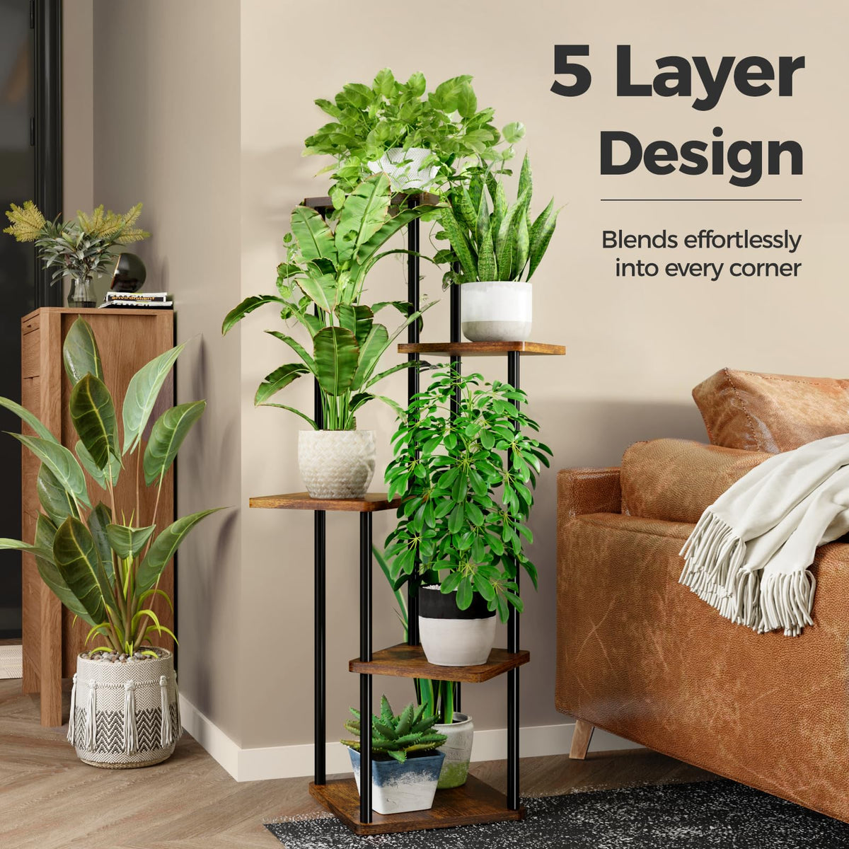 Bamworld corner plant rack with tiered design ideal for small living rooms