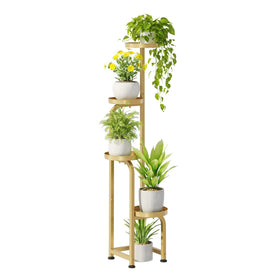 Bamworld corner plant stand with four-tier gold design for indoor corner display.