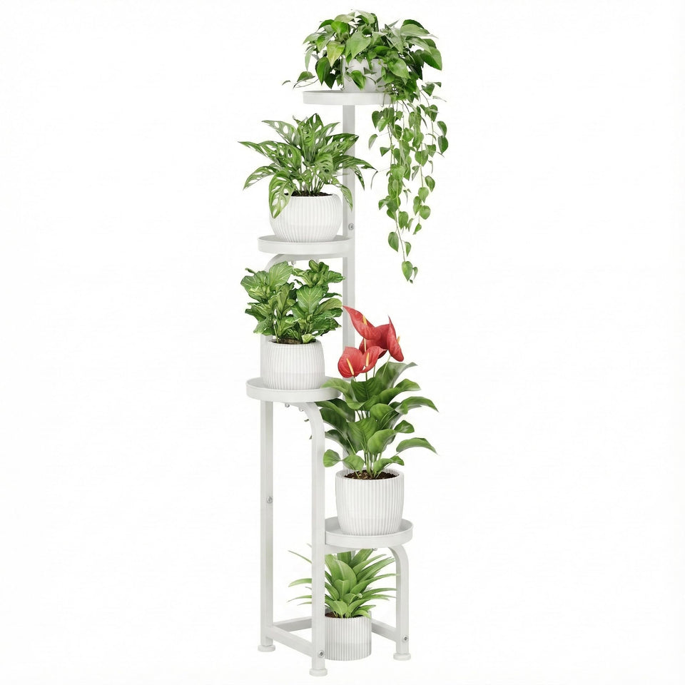 Bamworld corner plant stand in white metal, ideal for indoor plant display.