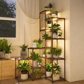 Bamworld corner plant stand with grow light – front view for vibrant indoor greenery