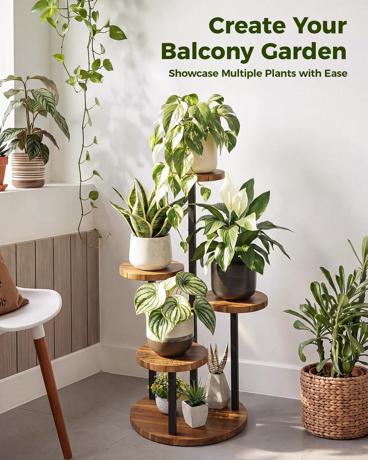 Bamworld corner plant stand fits small spaces, perfect for balconies.