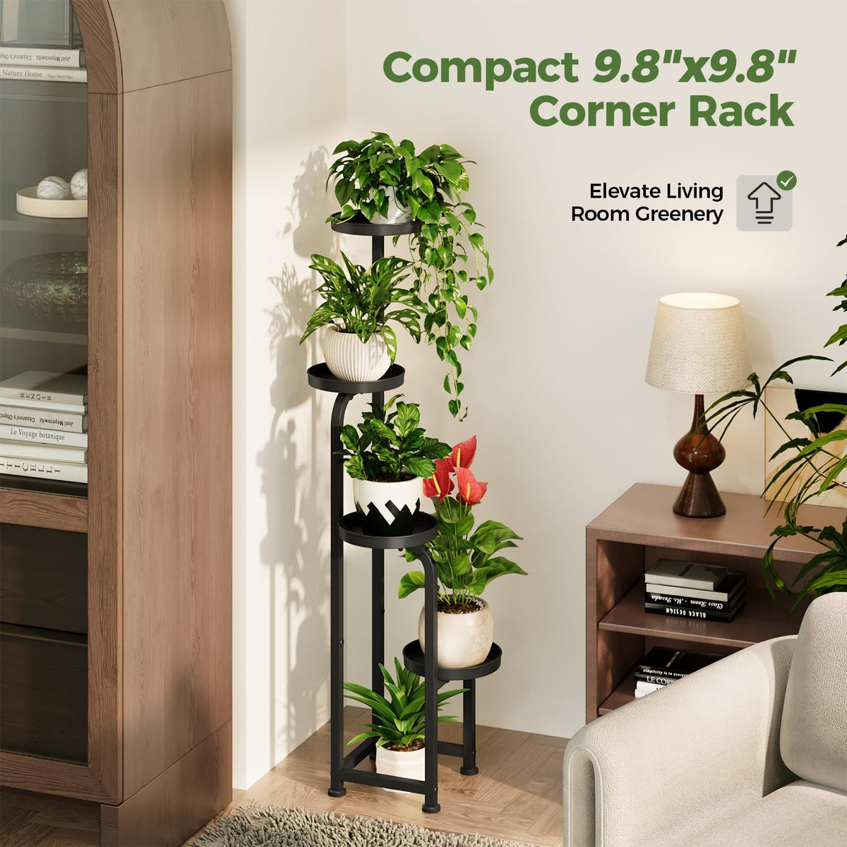 Bamworld four-tier spiral design shown with plants evenly spaced for sunlight.