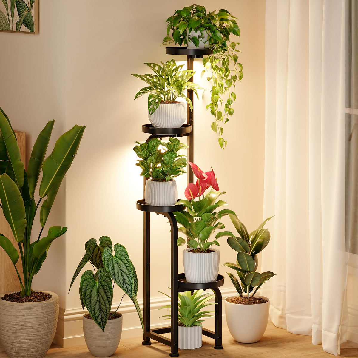 Bamworld grow-light plant stand in corner for compact indoor gardening