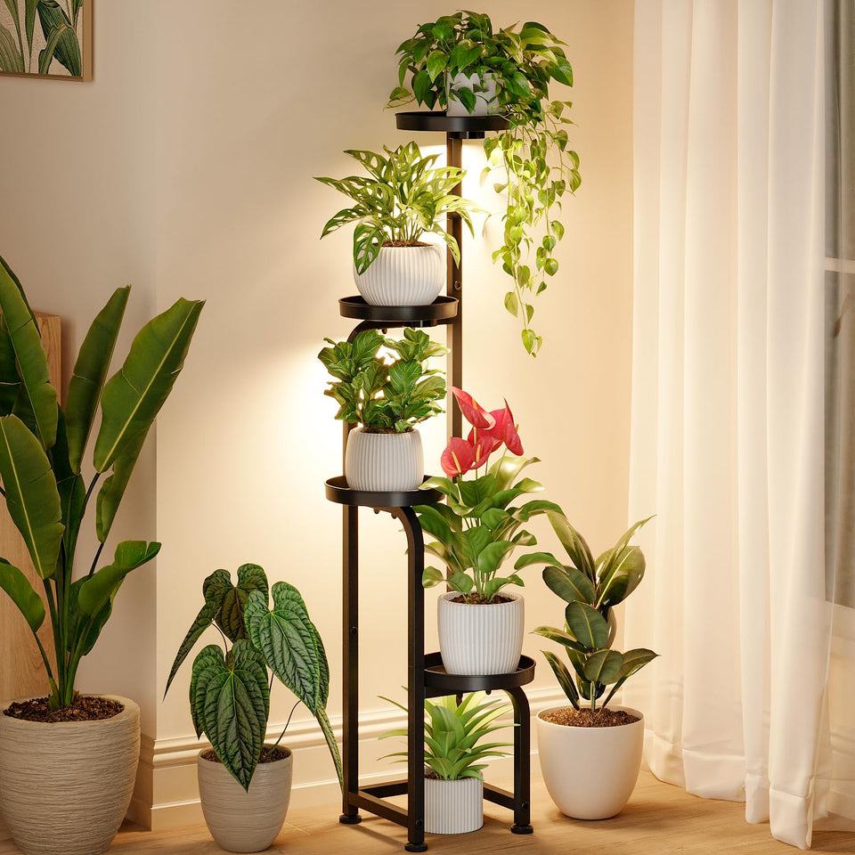 Bamworld grow-light plant stand in corner for compact indoor gardening