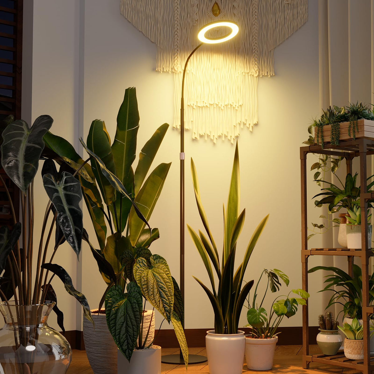 Bamworld Grow Lights full spectrum panel over indoor plants enhances growth