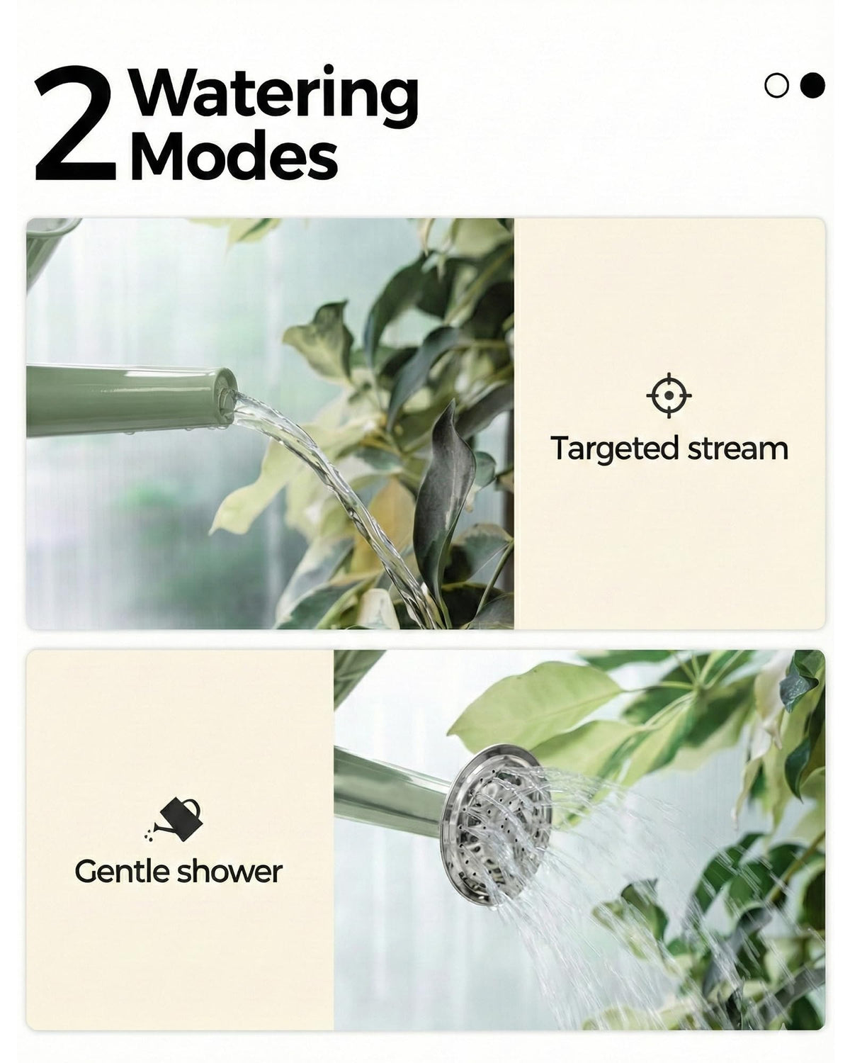 Bamworld half-gallon watering can features a stainless steel body for durability.