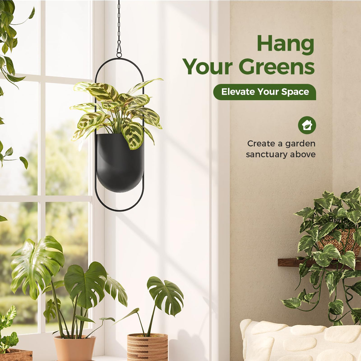 Bamworld hanging planter with rustproof finish for indoor or outdoor use.