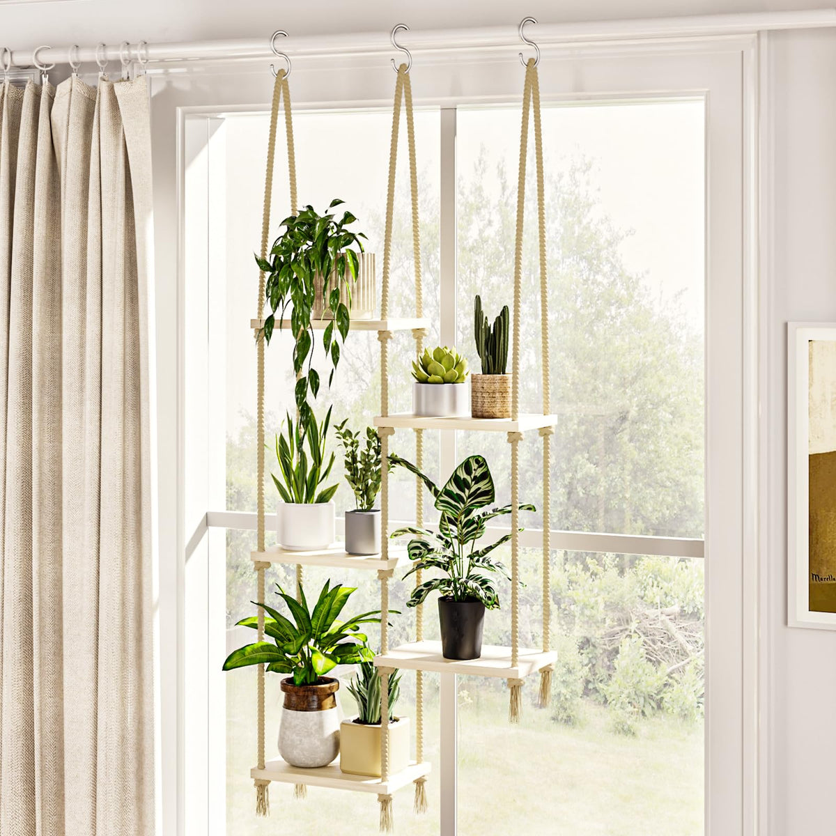 Bamworld living room decor with hanging plants