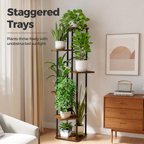 Bamworld indoor corner shelf displays succulents and photos in a versatile plant stand