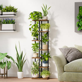 Bamworld indoor plant shelf highlighting multiple plants in a tidy arrangement.