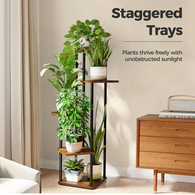 Bamworld indoor plant stand six-tier display showing varied heights for sun exposure