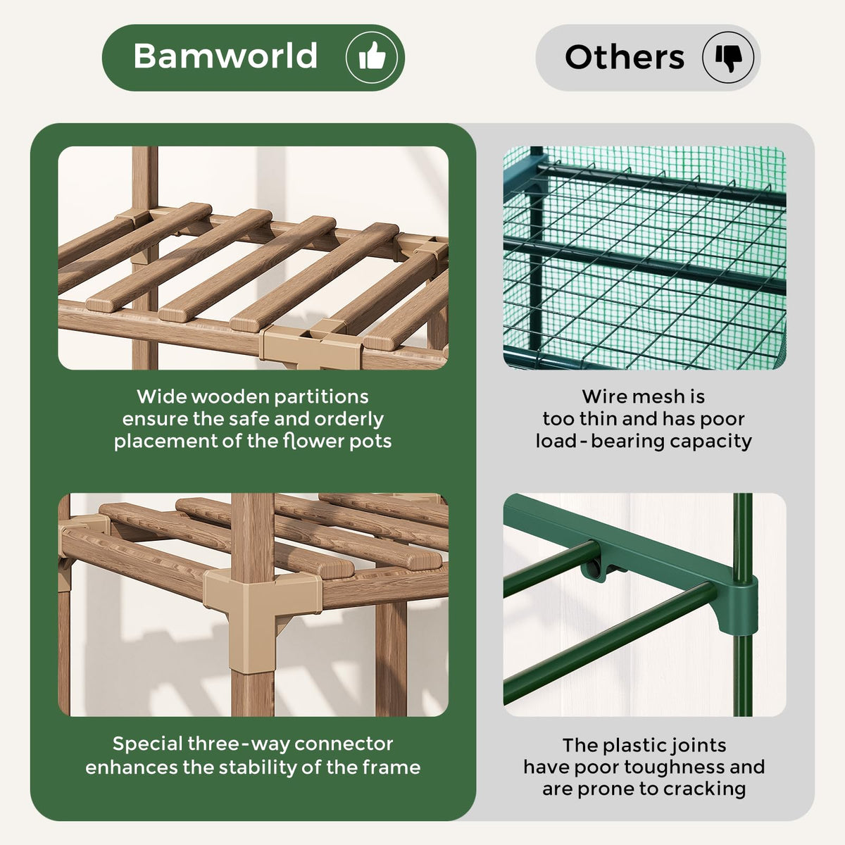 Bamworld inner 4-tier shelving for organized seed trays and pots.