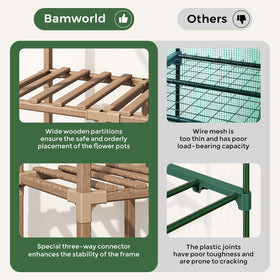 Bamworld inner 4-tier shelving for organized seed trays and pots.