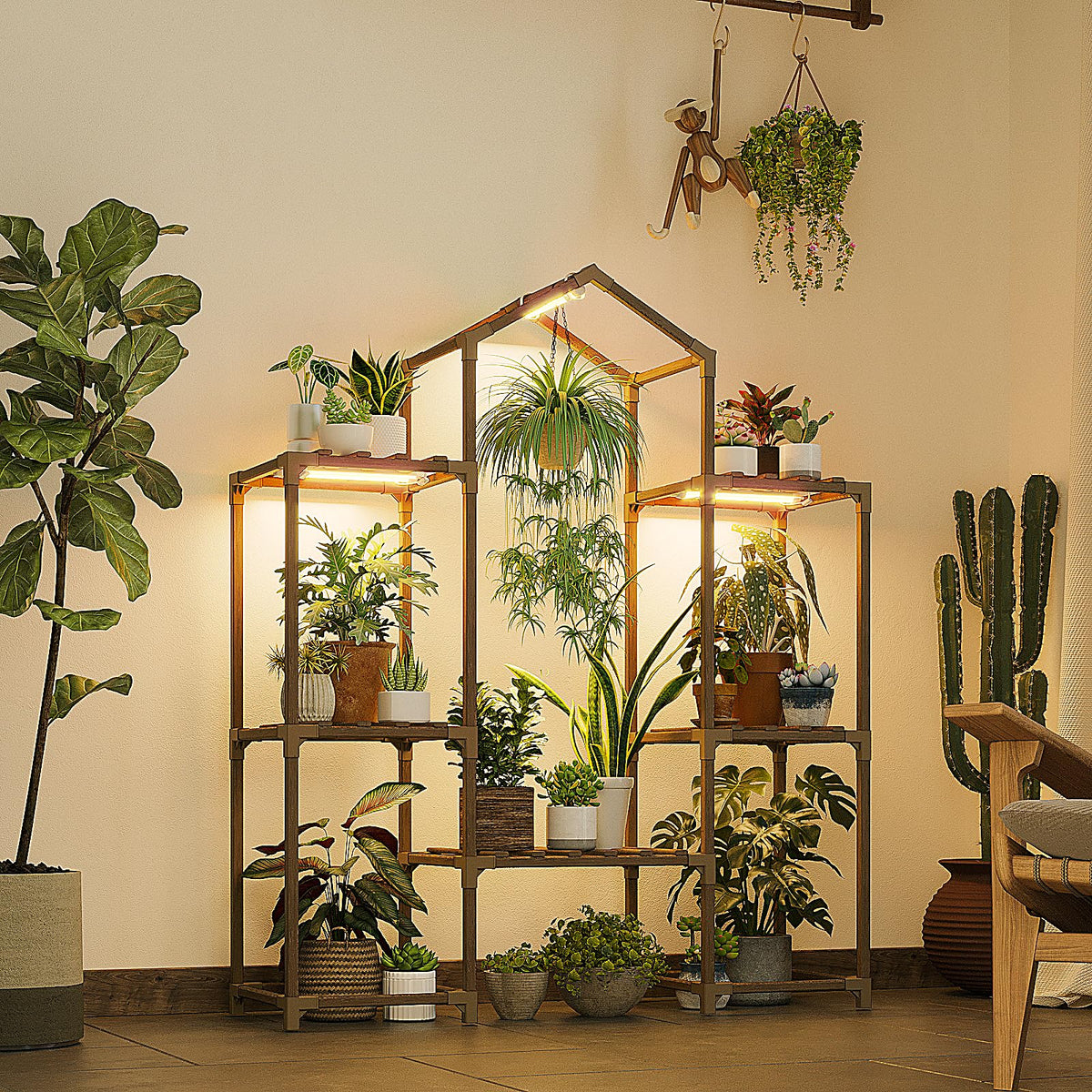Bamworld living-room display ambiance demonstrates decor-friendly plant shelf