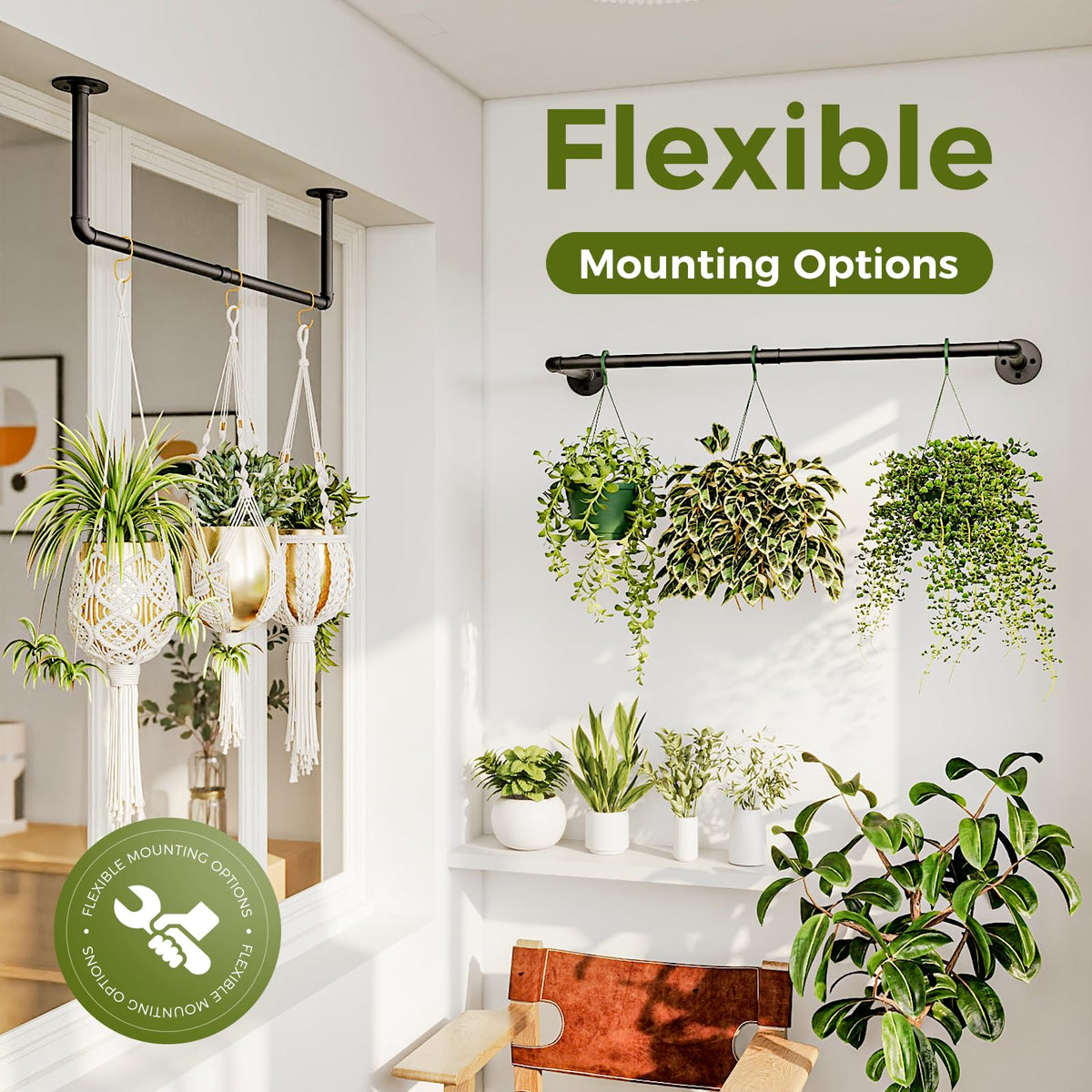 Bamworld macrame-compatible holder for versatile plant displays.
